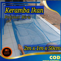 Jaring keramba ikan 2x1x50 siap pakai polynet biru plus tali pengikat Pancing
