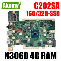C202SA Mainboard For ASUS Chromebook C202SA C202S C202 Laptop Motherboard With N3060 CPU 4GB-RAM 16GB/32GB-SSD