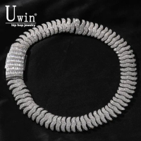 Uwin 21mm Centipede Cuban Link Chain Necklace Flooded Ice Micropave Prong Setting Jewelry Women Accessories Gifts