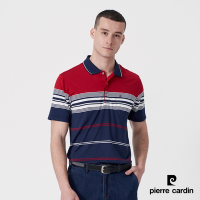 Pierre Cardin皮爾卡登 男款 Hi Cool彈力吸濕排汗定位條紋短袖POLO衫-紅色(7247265-78)
