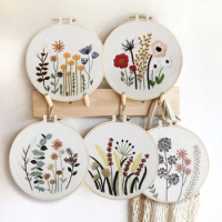 HUACAN Embroidery Kits European Pattern And Instructions Cross Stitch Set Flowers Plant Stamped Embroidery With Hoops