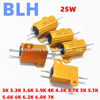 2PCS RX24 25W Aluminum Power Metal Shell Case Wirewound Resistor 3K 3.3K 3.6K 3.9K 4K 4.3K 4.7K 5K 5.1K 5.6K 6K 6.2K 6.8K 7K Ohm