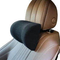 Leather Car Seat Headrest Pad Memory Foam Pillow Adjustable Head Neck Rest Support Cushion with Hook Travel for Kids Adult