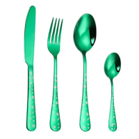 4 Pcs Elegant Christmas Green Dinnerware Stainless Steel Cutlery Knife Fork Spoon Tableware Set Flatware Knives Christmas Gift