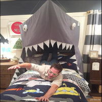 �限時下殺�INS 新奇鯊魚帳篷1米2床幔北歐新款開門式吊掛床帳嬰兒床裝飾蚊帳1