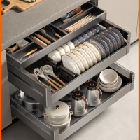 Kitchen Cabinet Stainless Steel Three-Layer Drawer Seasoning Dish Rack Storage House Dish Rack
