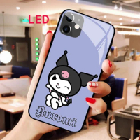 Kuromi Luminous Tempered Glass phone case For Apple iphone 12 11 Pro Max Advanced sense Kawaii Fall Protection Backlight cover