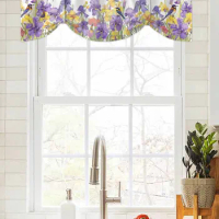 Spring Iris Watercolor Butterfly Window Curtain Living Room Kitchen Cabinet Tie-up Valance Curtain Rod Pocket Valance