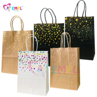 5pcs Bronzing Love Kraft Paper Bags with Handle Cookie Candy Gift Bags Wedding Favor Bag Christmas Kid Birthday Party Decoration
