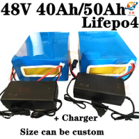 48V 50Ah Lifepo4 48v 40AH lithium battery BMS 16S for 2000w 3000W Scooter bike tricycle boat backup power go cart +5A charger