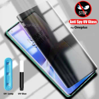 UV Full Liquid Glue Privacy Tempered Glass For Oneplus 7 7T 8 9 10 11R 11 12 12R Ace 2 Pro 3 Anti Spy Peep 3D Screen Protector