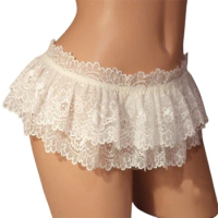 Lace Briefs Mens Ruffled Panties Thongs Mini Skirt Crossdress Costume Panty Skirt Thongs Gay Male Sexy Underwear