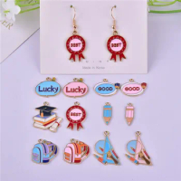 Mix 20pcs/pack Graduation Cap Schoolbag Pencil Lucky Good Best Word Writing Metal Charms DIY Jewelry Accessory