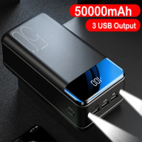 50000mAh Power Bank for iPhone 15 14 Samsung Huawei Xiaomi 3 USB LED Powerbank Portable Charger External Battery Pack Power Bank