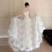 Wanita Simple Elegan Putih Lace Gaun Pengantin Gaun Pesta Gaun Host