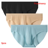 3 Pcs Mens briefs Translucent sexy men's underwear Breathable ice silk Summer cool ice silk boys bulge U pouch Convex