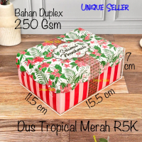 [Isi10] Dus Kue R5K 15.5x11.5x7 cm Motif TROPICAL MERAH DUPLEX Renda Dus Box Kotak Roti Kue Puding B