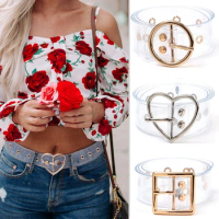 Women Gothic Transparent Invisible Waistband Clear Y2K Square Heart Pin Buckle Wide Waist Strap Ladies Punk Waist Belt New