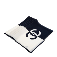【CHANEL 香奈兒】款雙C 雙色大LOGO喀什米爾大圍巾/披肩(海軍藍/白色)