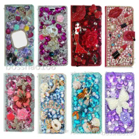 For Sony Xperia 10 plus 10 XZ3 XZ2 Compact Rhinestone Case Wallet PU Leather Flip Protective Cover with 2 straps