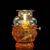 佛堂供佛長明燈酥油燈仿琉璃八吉祥蓮花防風液體油燈耐用安全