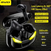 Awei T35 Bluetooth 5.3 Gaming Earphones With Mic Wireless Bluetooth Headphones Hifi Stereo Sports Headset Gamer TWS Earbuds