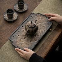 窯變鎏金茶盤小型瀝水盤可排水家用陶瓷現代簡約客廳儲水式干泡臺