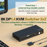 kvm switch dp 1080P Dual-port 8K Displayport Switcher USB 3 0 extension hub KVM DP Switching 4KX2K/120Hz for 2 Computers Monitor