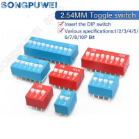 Free shipping 100PCS Slide Type Switch 1 2 3 4 5 6 7 8 10 12 Bit 2.54mm Position Way DIP Red Pitch Toggle Switch Red Snap Switch