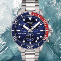 TISSOT天梭 官方授權 Seastar 1000 300米 海洋之星 母親節 禮物 雙色計時腕錶 45.5mm/T1204171104103