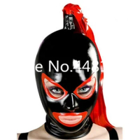 Handmade Latex Mask Rubber unisex fetish cosplay mask Latex Mask Rubber Hood with Tails for Party Bodysuits Wear custom made
