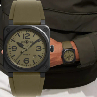 【Bell&amp;Ross】BR03軍風啞光陶瓷方形機械腕錶-41mm綠 618年中慶(BR03A-MIL-CE/SRB)