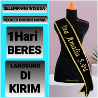 (1HARI JADI) Selempang Wisuda  Syal Selendang Penghargaan Bludru Custom Nama Bordir-Pita