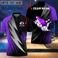Customized Fire Blaster Bowling And Pins Multicolor 3D Polo Shirt Custom Name Team Shirts Men's Gift For Bowling Lover Tops D-11