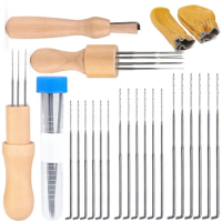 IMZAY Needle Felting Kit With Wood Handle Needle Felting Tool 3 Sizes 18 Pcs Felting Needles Finger Protector For DIY Sewing