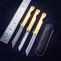 Higonokami Damascus Knife Brass Handle Utility Survival Knife Keychain Knives Camping Tool EDC Tactical Folding Pocket Knife