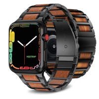 Luxury Stainless Steel Wood Strap for Apple Watch for Apple Watch Band 44mm 40mm 45mm 41mm for Iwatch 8 7 6 5 SE Belt Bracelet