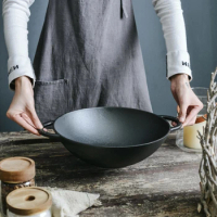 30cm Wok Cast Iron Household Single Wok Traditional Thickened a Cast Iron Pan Uncoated Physical Non-Stick Pan