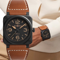 【Bell&amp;Ross】BR03黑色啞光陶瓷方形機械腕錶-41mm(BR03A-HER-CE/SCA)