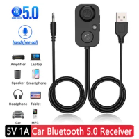 Car Bluetooth 5.0 Receiver Auto BT Transmitter USB 3.5mm AUX Audio Wireless Adapter for Hands-Free Car Amplifier Speaker