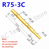 20/100PCS R75-3C Test Pin P75-B1 Receptacle Brass Tube Needle Sleeve Seat Crimp Connect Probe Sleeve Length17.5mm Dia 1.32mm