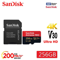SanDisk 晟碟 (極速全新版) 256GB Extreme PRO A2 記憶卡 附SD轉卡 (高速讀取200MB/s 原廠永久保固)