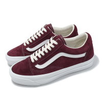 Vans 休閒鞋 Old Skool 36 男鞋 酒紅 白 Lx Pig Suede 麂皮 鬆餅格紋 板鞋 VN000CNG4QU