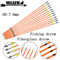 6/12pcs Archery Bowfishing Arrow Fiberglass Arrow OD7.8mm Fix Fishing Arrowhead 100Gr Fishing Slide Shooting Fishing Accessories
