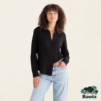 Roots女裝-率性生活系列 環保材質鬆餅格紋效果襯衫-黑色