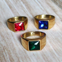 Cincin Pria Kotak Persegi Ring Silver Gold Dan Hitam Terbaru Bahan Titanium Antikarat Anti Luntur Ku