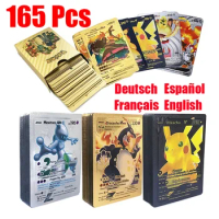 165Pcs Pokemon Gold Foil Card VSTAR VMAX EX GX Cards English French German Spanish Charizard Pikachu Arceus Silver Pokemon Cards