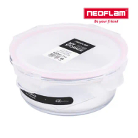 NEOFLAM 專利無膠條玻璃保鮮盒圓形620ml-白上蓋粉紅膠條
