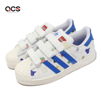 adidas x LEGO Superstar CF C 童鞋 白 藍 聯名 樂高 中童 小朋友 魔鬼氈 愛迪達 IF2201