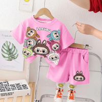 Ceria sale-Setelan Labubu Anak Laki laki Dan Perempuan Usia 1-5 Tahun Baju Kaos Celana Pendek One Se